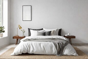 Fototapeta na wymiar White fresh crispy pillow case on bed in bedroom
