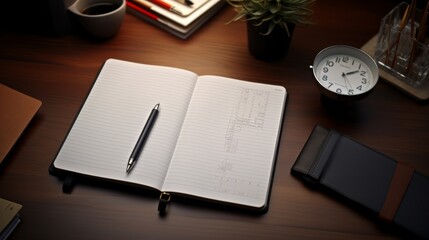 Open Notebook With Pen and Coffee