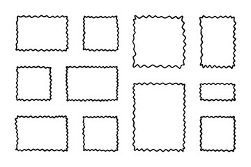 Doodle wavy curve edge frame. Hand drawn wave rectangle borders. Brush drawn squares