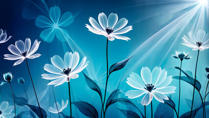 art background with transparent x ray flowers - obrazy, fototapety, plakaty