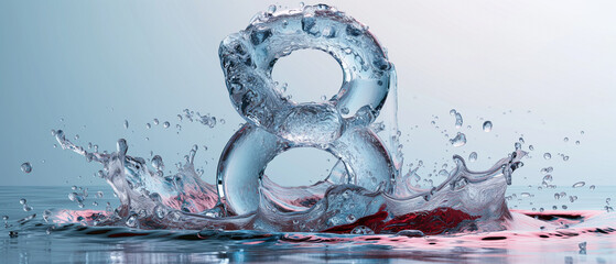 Number eight sculpture made of water to commemorate international womens day