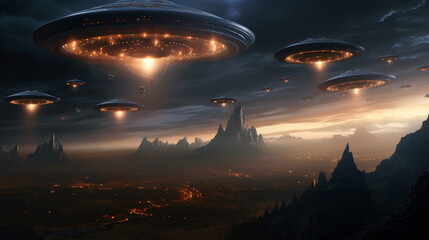 Flying saucers of aliens from alien civilizations.