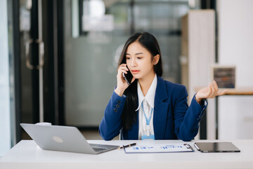 Young beautiful woman work late from home in room at late night overtime.