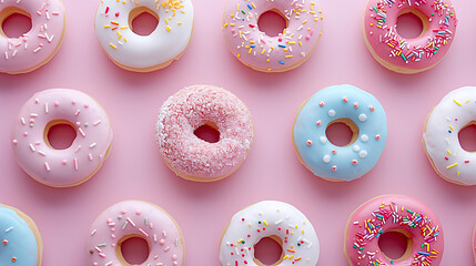 Image of a row of cute  doughnuts.
