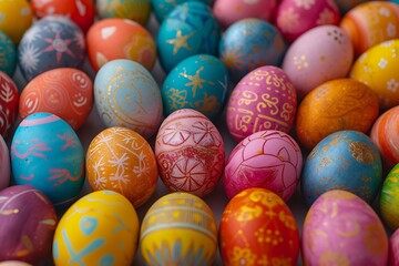 Fototapeta na wymiar Vibrant Easter egg patterns forming a mosaic.