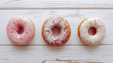 Image of a row of cute  doughnuts.