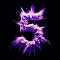 Fototapeta premium Number 5 - Purple powder explosion isolated on black background - FIVE - Vibrant purple color contrasting with a black background - Purple dust burst