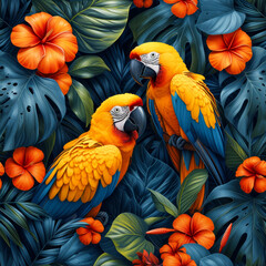 Fototapeta premium Tropical rainforest parrot as background, ai generated