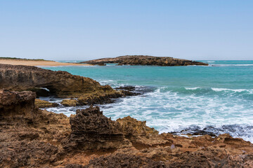 Fototapeta na wymiar The rugged seascape along Cape Buffon Walking Trail, Southend, South Australia