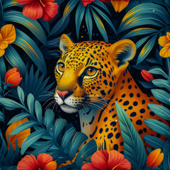 Tropical rainforest leopard as background, ai generated