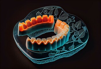 Mouth guards on dental scan, flat lay. Bite correction. Generative AI