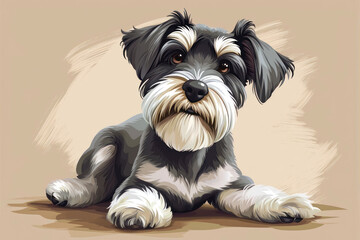 Miniature Schnauzer dog. Cartoon style illustration of a dog.