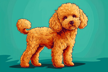 Cute poodle on a green background. Cartoon style illustration for your design