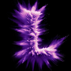 Letter L - Purple powder explosion font isolated on black background - uppercase letter L from the alphabet - Purple contrasting with a black background text - Purple dust burst typeset