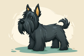 Cute cartoon Scotch terrier lying on the floor. Cartoon style illustration.