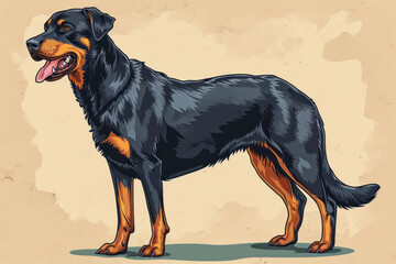 Beauceron Dog. Cartoon style illustration of a big dog.