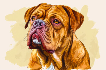 Boerboel portrait. Cartoon style illustration of a dog with a big nose.