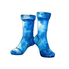 Pair of blue socks isolated on white background in watercolor style.
