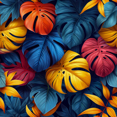 Leaves tropical rainforest, as frameless background, ai generated