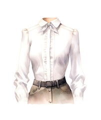 White classic female shirt isolated on white background in watercolor style.