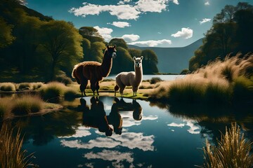  tow Alpaca in Kirkjufell mountain 