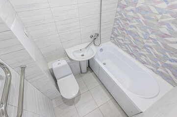 interior apartment room bathroom, sink, decorative elements, toilet. WC, sanitary unit, wash room