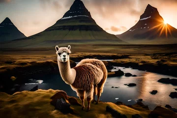 Deurstickers llama in the mountains © qaiser