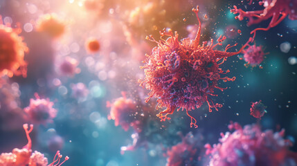 Obraz na płótnie Canvas Immunovirus: A Three-Dimensional Illustration of Human Health and Disease in Microscopic Magnification