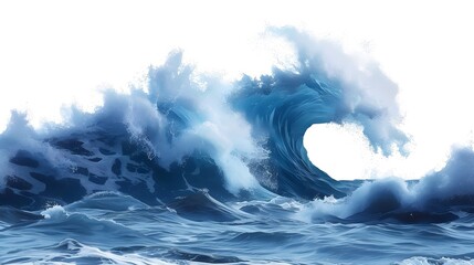 Large stormy sea wave in deep blue, isolated on white. Nature of the climate. in front. Generative AI
