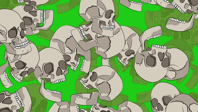  Illustrated 2D Skulls on Green