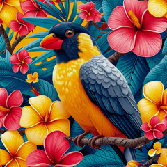 Obraz premium Tropical rainforest parrot as background, ai generated