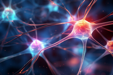 Neuron brain cells illustration. Complex neuronal network neurons synapses in human brain. Human nervous system concept. Generative ai.