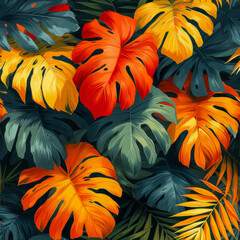 Leaves tropical rainforest, as frameless background, ai generated