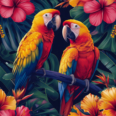Obraz premium Tropical rainforest parrot as background, ai generated