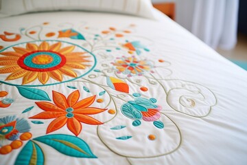 designer bedspread adorned with elegant embroidery closeup
