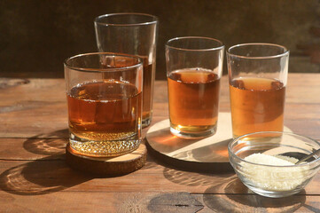 A glasses of hot tea. 