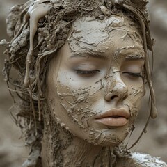 Girl with mud on her face and hair
