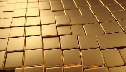 3D squares geometric pattern gold slab and plates background