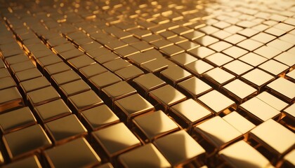 3D geometric pattern shiny polished gold slab and plates background