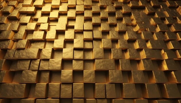 3D cubes  geometric pattern rough gold slab and plates background