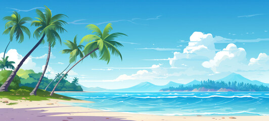 Fototapeta na wymiar Tropical Beach Paradise Illustration