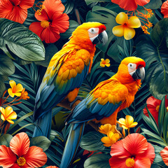 Tropical rainforest parrot as background, ai generated