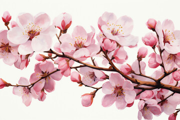 A close-up of pink cherry blossoms, with a focus on the intricate details of the petals and stamens. a calm and delicate atmosphere, ideal for spa or relaxation themes.