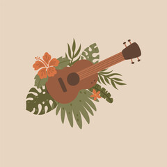 ukulele guitar image in palm trees - 734982910