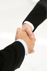 Business people, shaking hands and thank you for support in introduction, hello and opportunity....
