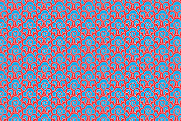 Illustration pattern of the red abd blue Chinese clouds on red  background.