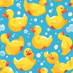 Cute baby duck cartoon seamless pattern on background.