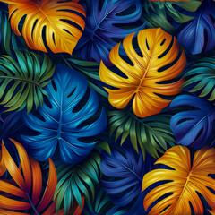 Leaves tropical rainforest, as frameless background, ai generated
