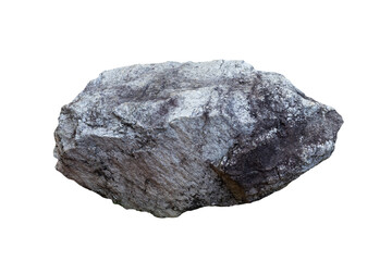 Natural single rough solid grey stone cut out isolated on white background for garden and landscape and design object