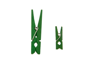 Clothes pegs  isolated on white transparent, two sizes green color clothepins, PNG